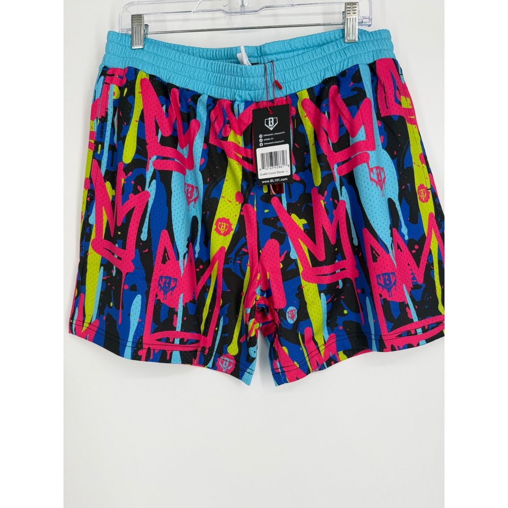 Baseball Lifestyle 101 Mens Graffiti Crown Shorts Large Multi Streetwear Gym